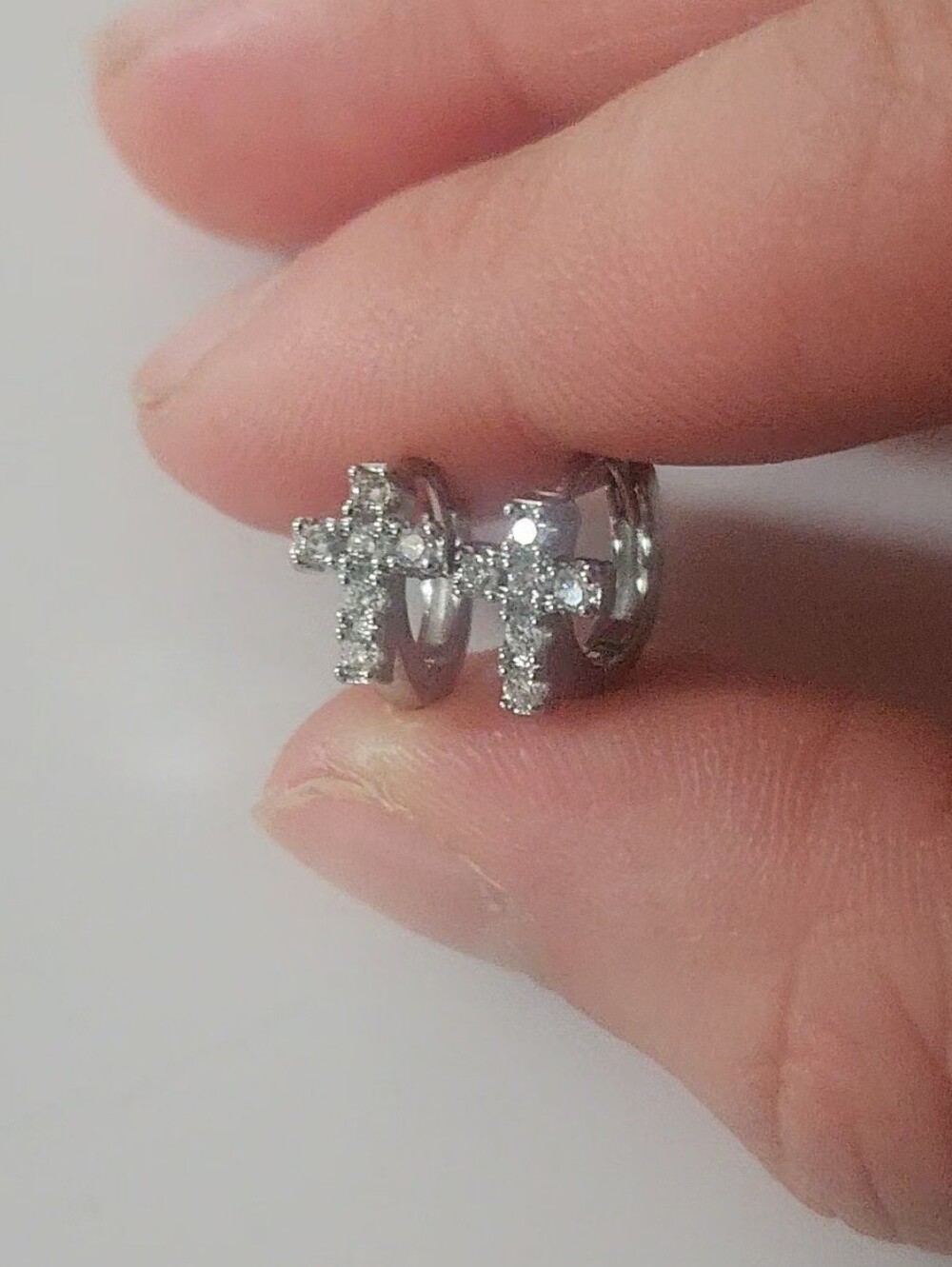 Silver Crystal Cross Small Hoop Earring